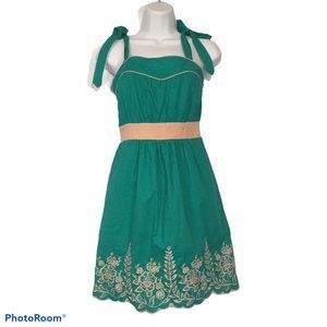Flying Tomato Green Sun Dress‎ with Tan Embroidery